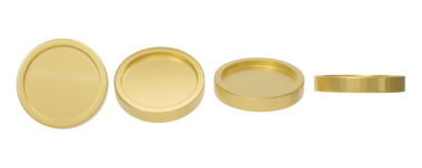 Şeffaf arka planda izole edilmiş farklı şekillerde altın sikke seti. 3B PNG Dosyası