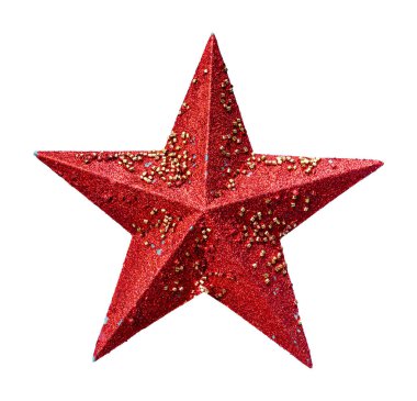 Kırmızı noel yıldızı parıltısı beyaz arkaplanda izole edilmiş, kırpma yolu