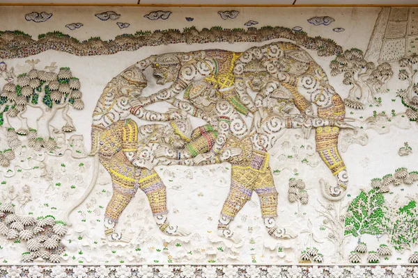 Mur Les Peintures Dans Temple Thaï — Photo