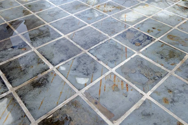 Staré Rezavé Kovové Podlahové Textury Prasklinami Škrábance — Stock fotografie