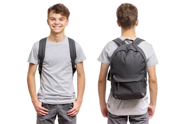 Student Teen Boy Backpack Set View Front Back Smiling Schoolboy Royalty Free Stock Images