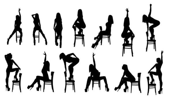 Conjunto Dançarina Cadeira Sexy Vetor Botas Salto Alto — Vetor de Stock