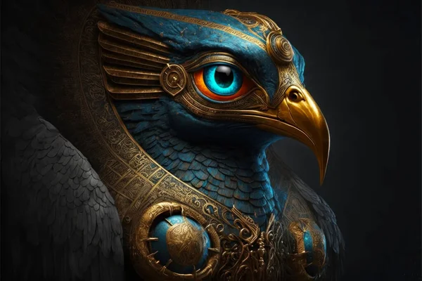 Ancient Egypt falcon God Horus portrait with blue eyes