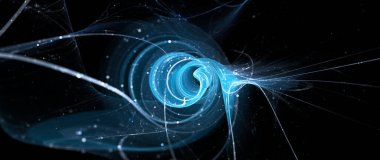 Blue glowing chaotic quantum communication in space, 3D rendering clipart