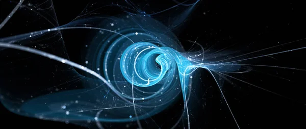 Blue Glowing Chaotic Quantum Communication Space Rendering — Stock Photo, Image