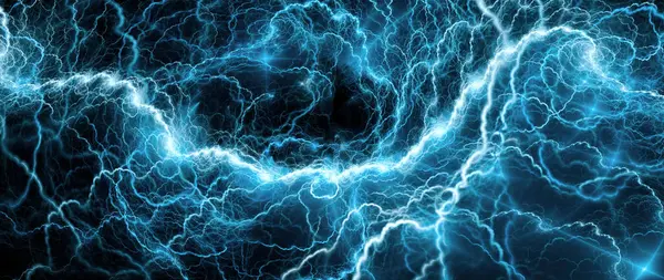 Синий Светящийся Молния Широкоэкранный Задний План Компьютер Генерируется Абстрактный Фон — стоковое фото