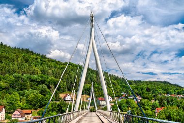 Zwingenberg 'deki Neckar Nehri üzerindeki köprü - Odenwald, Baden-Wurttemberg, Almanya