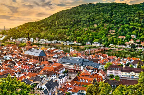 Skyline Heidelberg Zachodzie Słońca Badenii Wirtembergii Niemcy — Zdjęcie stockowe