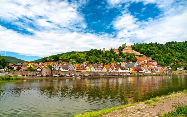 德国Odenwald Hesse的Neckar河上的Hirschhorn镇和城堡 — 图库照片