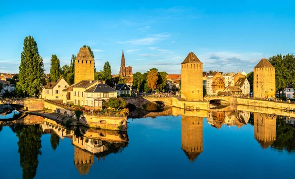 Picturesque Panoramic View Strasbourg Looking Ponts Couverts Four Tower Historic — стокове фото