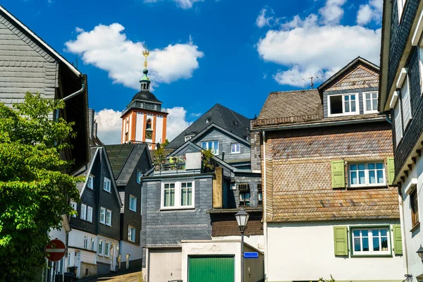 Traditionella Tyska Skifferhus Siegen Nordrhein Westfalen Tyskland — Stockfoto