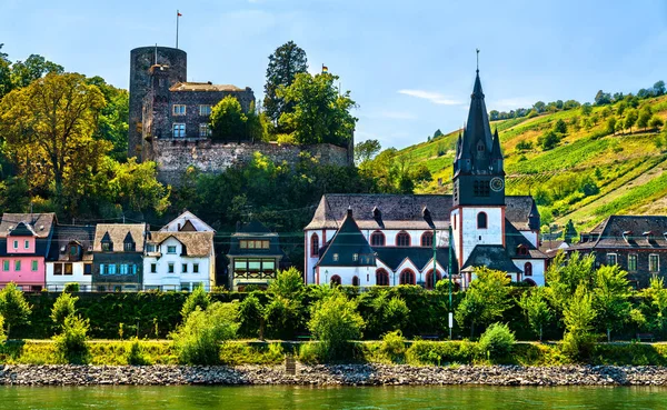 Zamek Heimburg Nad Miastem Niederheimbach Wąwozie Renu Niemczech — Zdjęcie stockowe