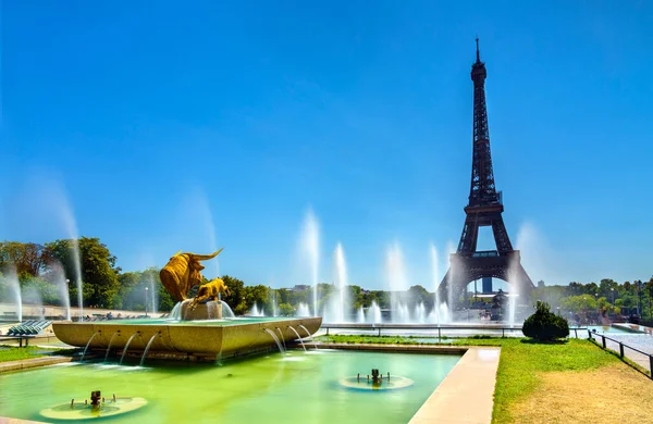 Tour Eiffel Fontaines Aux Jardins Trocadéro Paris France — Photo