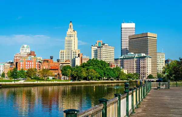 Skyline Von Downtown Providence Providence River Rhode Island Vereinigte Staaten lizenzfreie Stockbilder