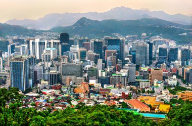 Güney Kore 'deki Namsan Dağı Parkı' ndan Seul City Skyline.