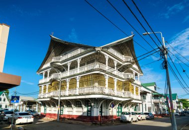 Traditional architecture of the historic center of Paramaribo, UNESCO world heritage in Suriname, South America clipart