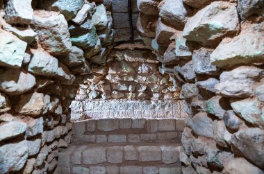 Maya tüneli Akropolis 'in altında, Maya Arkeolojik Bölgesi Copan' da. Honduras 'taki UNESCO dünya mirası