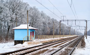 Ukrayna 'nın Chernihiv Bölgesi' nde kışın küçük demiryolu platformu