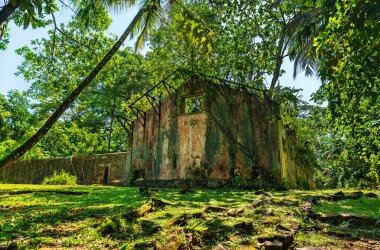 Saint Joseph Adası, Kurtuluş Adaları, Fransız Guyanası, Güney Amerika 'daki ünlü ceza kolonisinin kalıntıları.