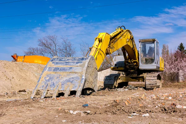 Big Excavator Standing Parked Ground Construction Site Project Progress Royalty Free Stock Photos