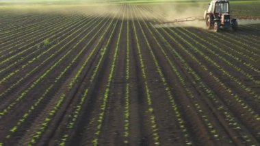 Dolly, tarlaları ilaçlayana kadar traktörün arkasına ışık tutarak kayar. Tarım püskürtücüsünü tarlaya sürükler, mısır, mısır, mısır....