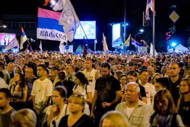 Novi Sad, Vojvodina, Serbia - September 05, 2025: Students, citizens protest against government corruption, regime, demand justice for 16 lives lost in tragic accident roof collapse, railway station
