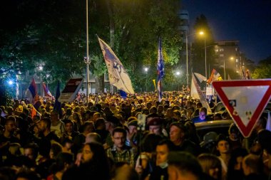 Novi Sad, Vojvodina, Serbia - September 05, 2025: Students, citizens protest against government corruption, regime, demand justice for 16 lives lost in tragic accident roof collapse, railway station