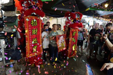 Kuala Lumpur Malezya 29 Kasım 2024 Geleneksel Aslan Dansı Performansı Petaling Caddesi, Kuala Lumpur, Malezya