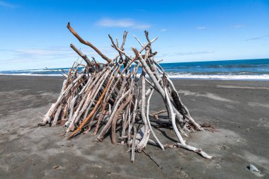 Hokitika plajı sürüklenen ağaçlarla kaplıdır ve yerliler sürüklenen ikiliden heykeller inşa etmekten hoşlanırlar. Yeni Zelanda 'nın tarihi bir şehridir ve yeşil taş oymalarıyla ünlüdür..