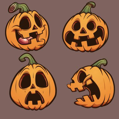 Cadılar Bayramı balkabakları çizgi filmi. Her biri ayrı bir katmanda. Basit gradyanlı vektör illüstrasyonu.