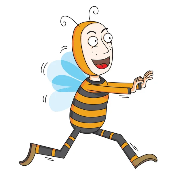 Man Bee Costume Running — Stock Vector