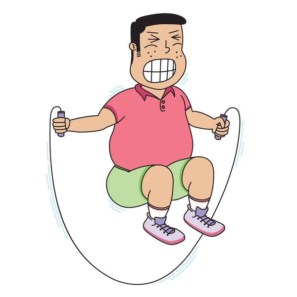 太った肥満男ロープ運動をする — ストックベクタ
