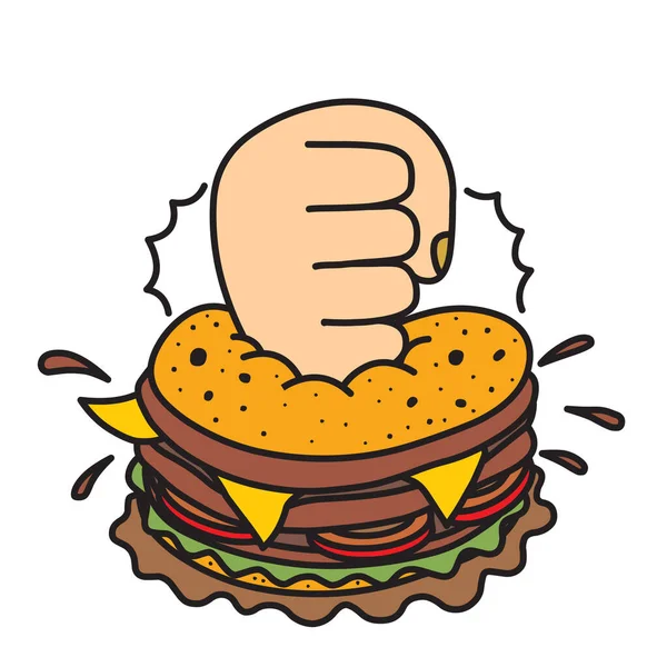 Mão Soco Hambúrgueres — Vetor de Stock