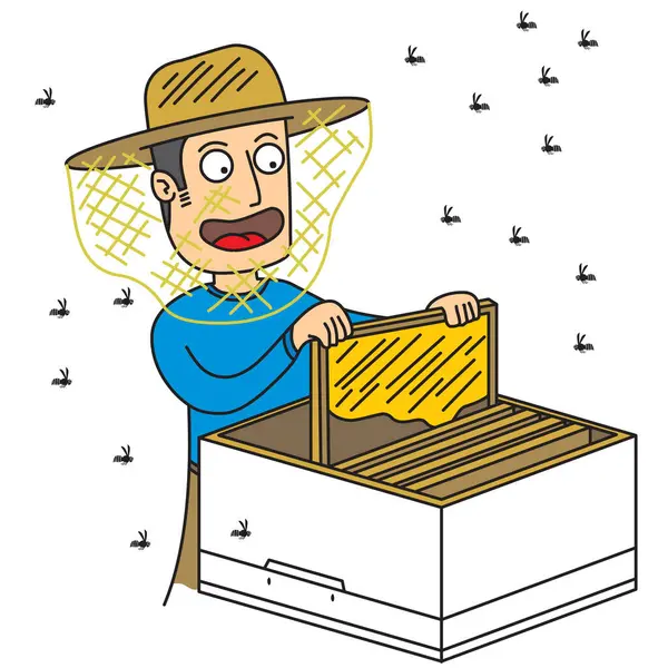Arı Bakıcısı Bal Seçmek Için Koruyucu Kullanır Telifsiz Stok Illüstrasyonlar