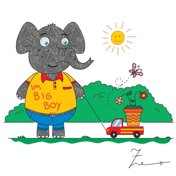 Felice Piccolo Elefante Godere Suo Giocattolo Nella Giornata Sole Illustrazioni Stock Royalty Free