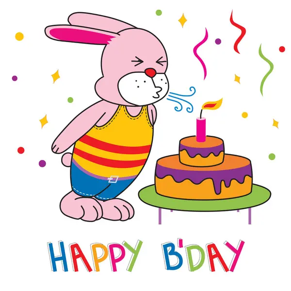 兔子吹一个快乐的生日蛋糕 图库矢量图片