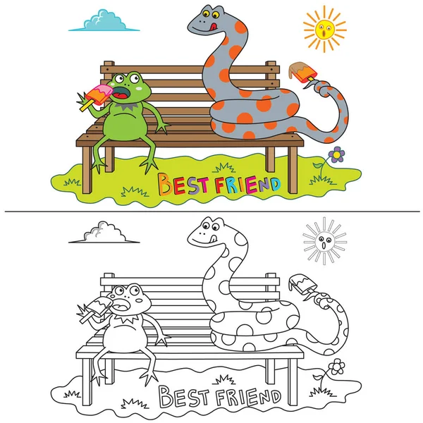Απεικόνιση Του Φιδιού Και Βάτραχος Είναι Καλύτερος Φίλος Και Απολαύσετε Διανυσματικά Γραφικά