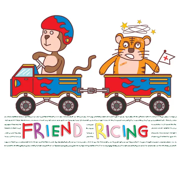 Καλή Racing Μαϊμού Βοηθήσει Τίγρη Εικονογράφηση Αρχείου
