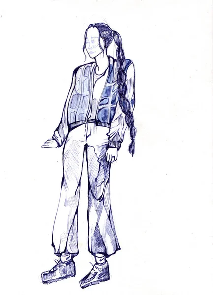 Эскизы Человека Девочка Самом Разгаре Рисунок Карандашом — стоковое фото