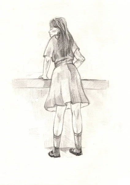 Эскизы Человека Девушка Спины Рисунок Карандашом — стоковое фото