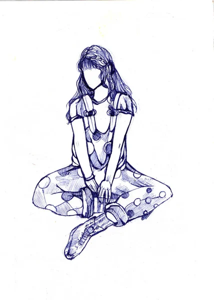 Эскизы Сидящей Девушки Ручке — стоковое фото