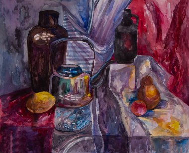 Çaydanlıkla boyanmış natürmort hayat