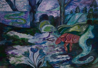 Nehir kenarında bir geyik avlanmaya gitti.