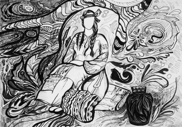 Ukraynalı bir kızın resmi. Elle çizilmiş.