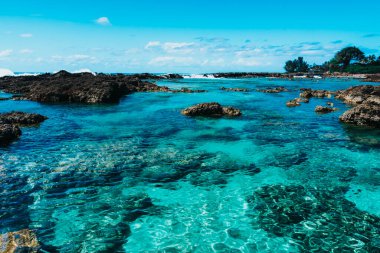 Hawaii kıyısındaki bir lagünün mavi suyu.