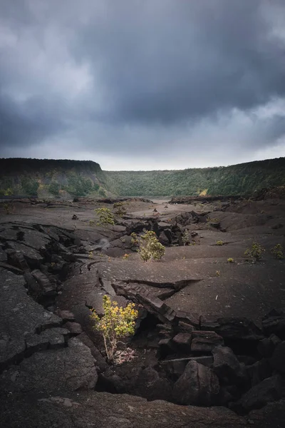 Stężona Podłoga Lawy Pęknięcia Wewnątrz Krateru Kilauea Iki — Zdjęcie stockowe