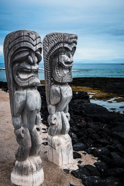 Estatuas Tiki Parque Uhonua Honaunau — Foto de Stock