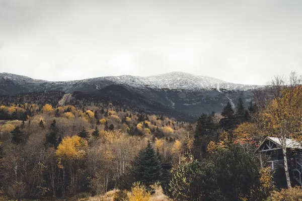 Fall foliage and snow over Mount Washington