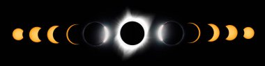 Total solar eclipse sequence with different size clipart