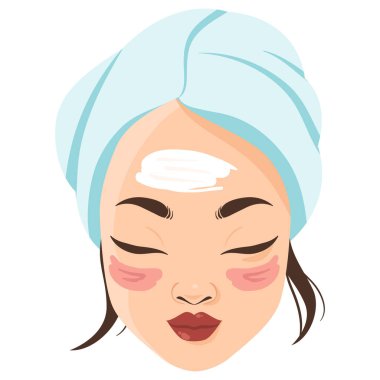 Havluyla spa kadını yüzü, vektör illüstrasyonu